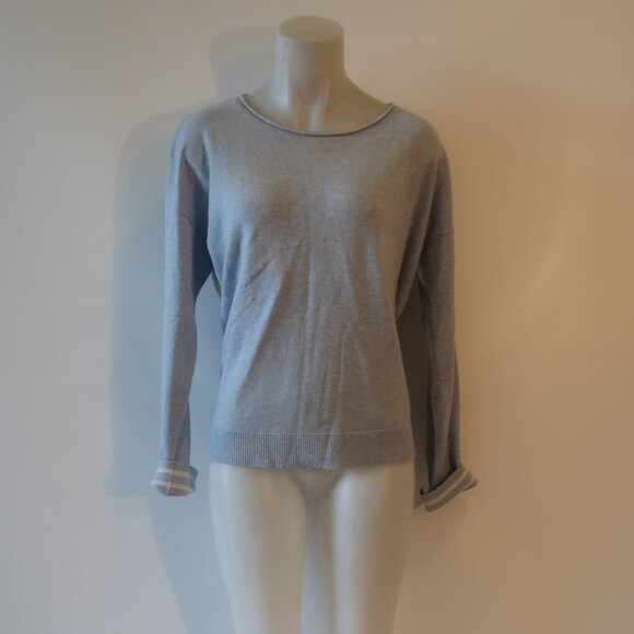 NWT Womens One Grey Day Denim Blue Boxy Cashmere Sweater M * - Picture 1 of 6